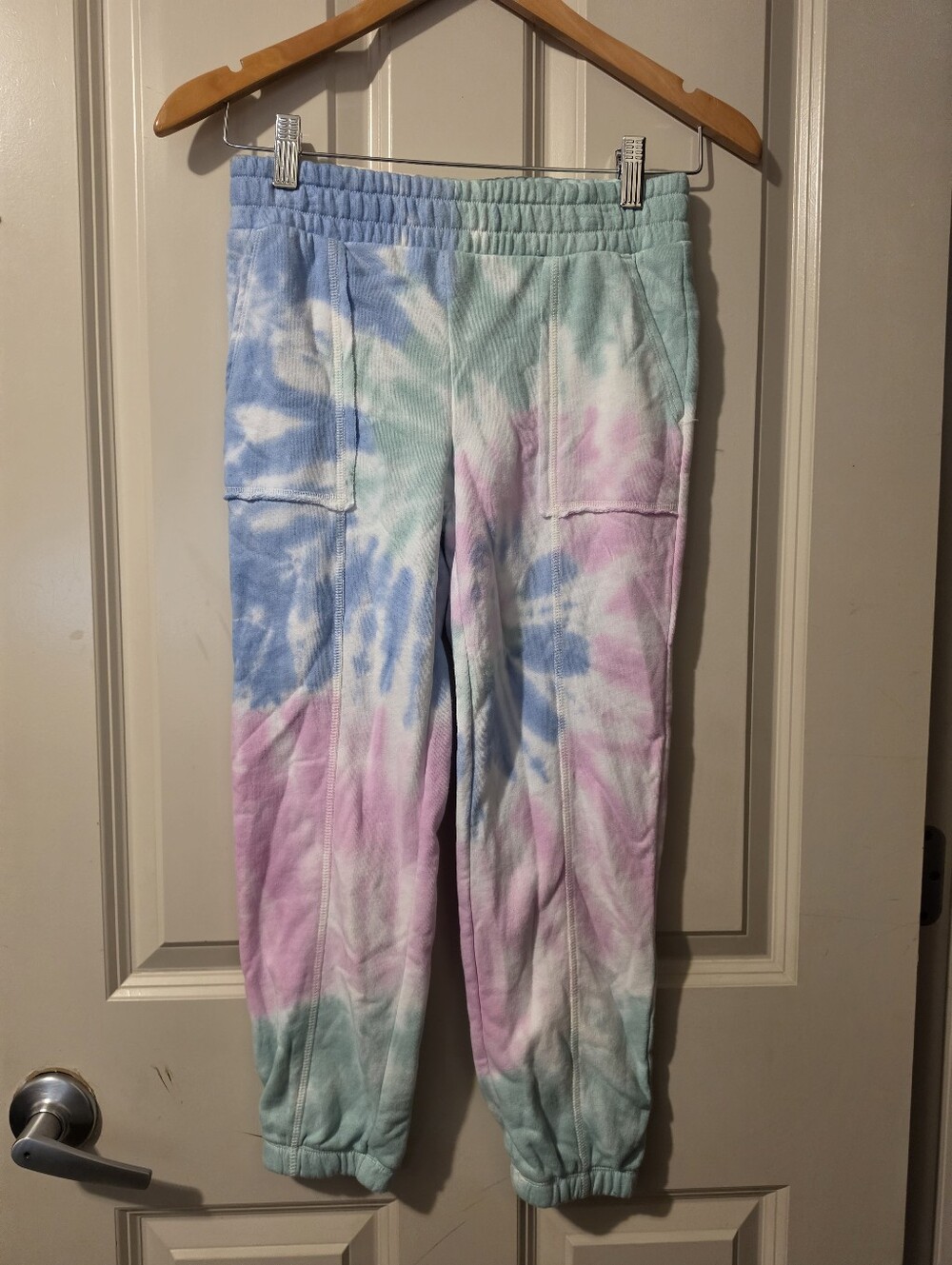 SO Pastel Girls Tie-Dye Jogger Sweatpants in Blue, Pink & Mint S(7)
